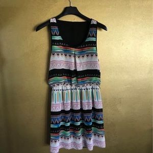 City Triangles vividly colored geometric patterned sheer open back dress large
